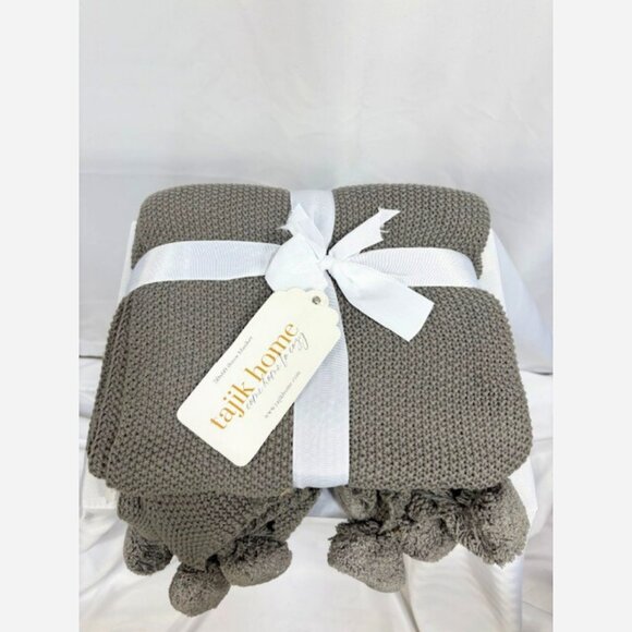 Grey Cotton Throw with Pompoms – 50" x 60" Cozy Season Blanket - Picture 5 of 5